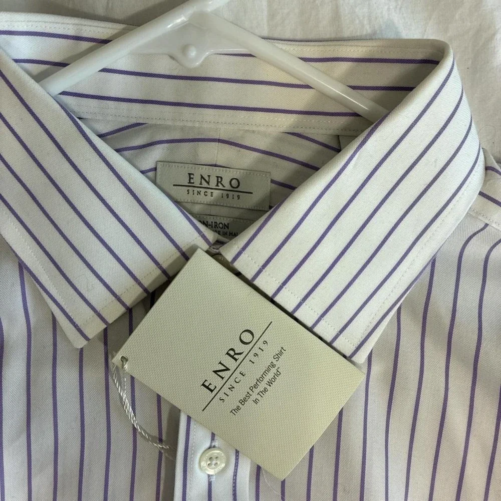 Enro white and purple striped long sleeve dress shirt NWT size 16 1/2 33-35 - Picture 3 of 5